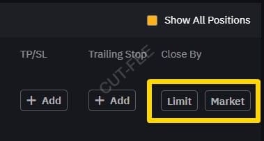 Limit price, market price close button