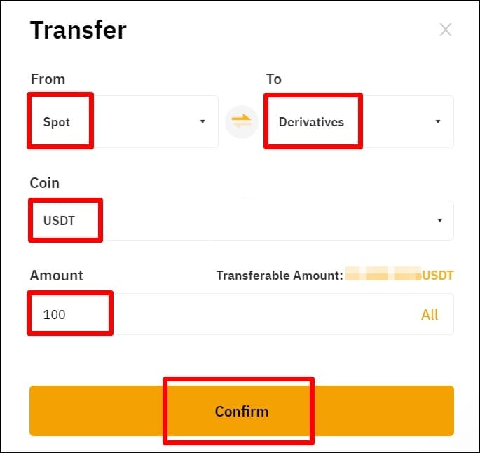Transfer USDT to your Futures