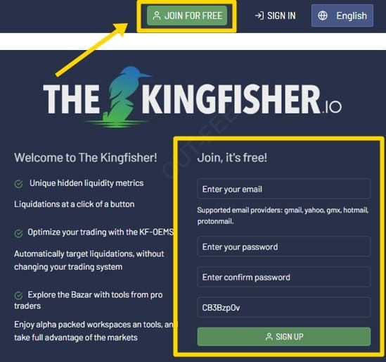 The Kingfisher Sign-Up Page